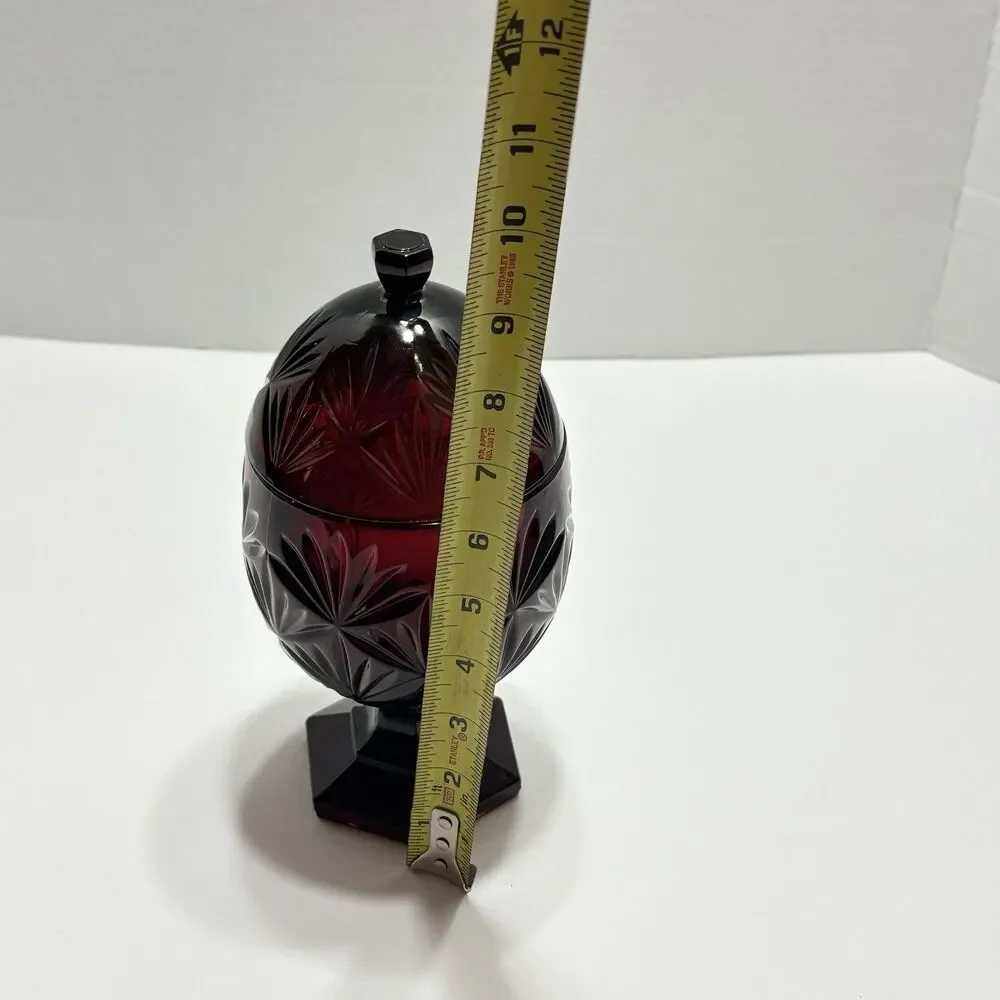Vintage Ruby Red Cris D Arques/Durand Luminarc Egg Candy Dish 10”